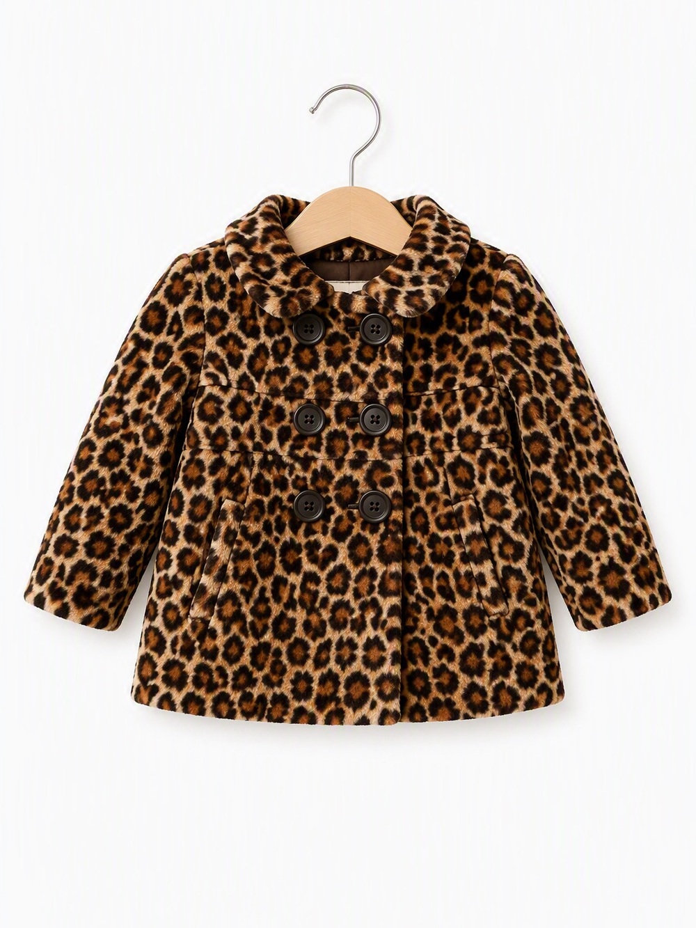 Vintage Y2K babyGap Faux Fur Leopard Print Pea Coat 24M Elegant Preppy Chique